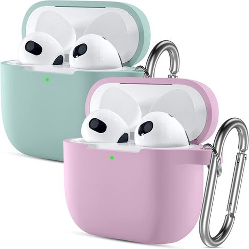 Adorve Compatible with AirPods 3 Case Cover with Keychain, Protective Silicone Skin Compatible with Apple AirPods 3rd Generation Wireless Charging Case (2021 Released), 2 Pack, Lavender, Turquoise in Saudi Arabia