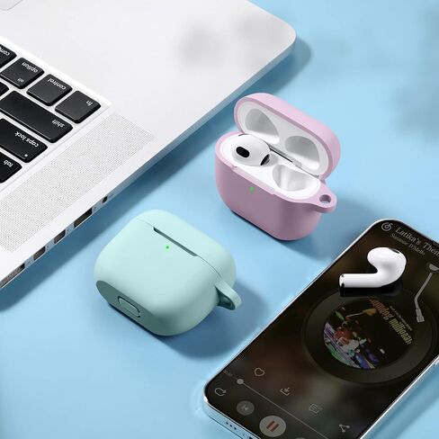 Adorve Compatible with AirPods 3 Case Cover with Keychain, Protective Silicone Skin Compatible with Apple AirPods 3rd Generation Wireless Charging Case (2021 Released), 2 Pack, Lavender, Turquoise in Saudi Arabia