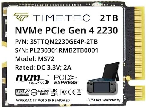 Timetec 2TB M.2 2230 SSD NVMe PCIe Gen4x4 قراءة تصل إلى 7000 ميجابايت/ثانية متوافقة مع Steam Deck وASUS ROG Ally وMicrosoft Surface pro 9/ pro 8/pro 7+/pro X/laptop3/laptop4/laptop go/book3، أجهزة كمبيوتر صغيرة in Saudi Arabia
