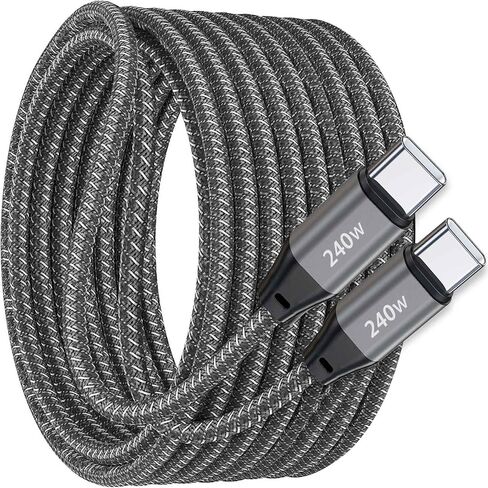 كابل شحن USB C إلى USB C فائق السرعة 20FT 240W، كابل شحن مجدول من النايلون من النوع C إلى النوع C متوافق مع iPhone 15، iPad Air 5/4، iPad Mini 6، MacBook Pro/Air، Samsung Galaxy S24/S23، بكسل (رمادي) ) in Kuwait
