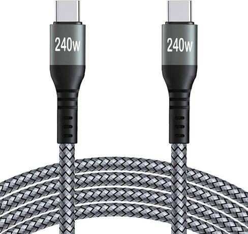 كابل شحن USB C إلى USB C فائق السرعة 20FT 240W، كابل شحن مجدول من النايلون من النوع C إلى النوع C متوافق مع iPhone 15، iPad Air 5/4، iPad Mini 6، MacBook Pro/Air، Samsung Galaxy S24/S23، بكسل (رمادي) ) in Kuwait