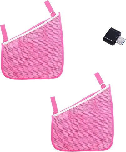 2 Pack Universal Side Sling Stroller Mesh Cargo Net and Organizer, Extra Stroller Storage Space, Non-Slip and Adjustable Straps (Pink) Type-C Convertor in Saudi Arabia