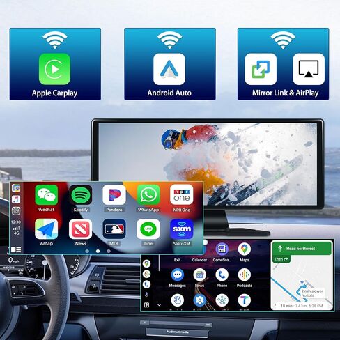 كاميرا أمامية 4K لاسلكية Carplay/Android Auto Touch Screen راديو سيارة محمول، 11.3 بوصة ستيريو سيارة مع DVR Apple Airplay Mirror Link Loop Recording Bluetooth FM Transmitter Screen Split in Saudi Arabia