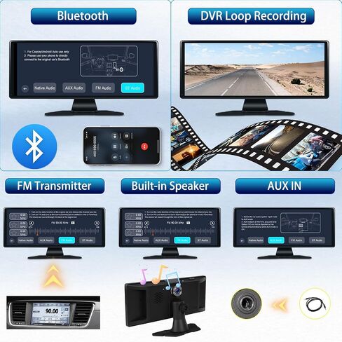 كاميرا أمامية 4K لاسلكية Carplay/Android Auto Touch Screen راديو سيارة محمول، 11.3 بوصة ستيريو سيارة مع DVR Apple Airplay Mirror Link Loop Recording Bluetooth FM Transmitter Screen Split in Saudi Arabia