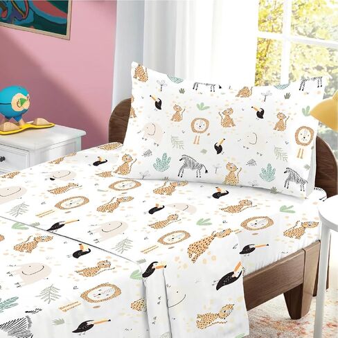 100% Cotton 210TC Kids Bedsheet, Twin Sheets Set for Toddler bed, 3 Piece Bedding Set Including Flat Sheet, Fitted Sheet, and Pillowcase, Themed Sheets for a Playful Kids Bed (Summerland) in Saudi Arabia