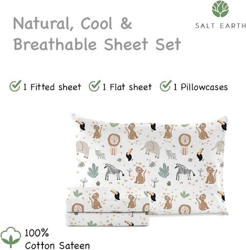 100% Cotton 210TC Kids Bedsheet, Twin Sheets Set for Toddler bed, 3 Piece Bedding Set Including Flat Sheet, Fitted Sheet, and Pillowcase, Themed Sheets for a Playful Kids Bed (Summerland) in Saudi Arabia