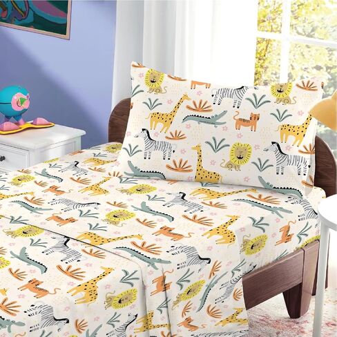 100% Cotton 210TC Kids Bedsheet, Twin Sheets Set for Toddler bed, 3 Piece Bedding Set Including Flat Sheet, Fitted Sheet, and Pillowcase, Themed Sheets for a Playful Kids Bed (Summerland) in Saudi Arabia