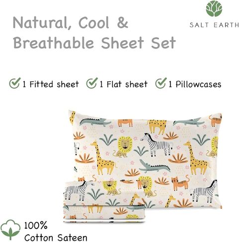 100% Cotton 210TC Kids Bedsheet, Twin Sheets Set for Toddler bed, 3 Piece Bedding Set Including Flat Sheet, Fitted Sheet, and Pillowcase, Themed Sheets for a Playful Kids Bed (Summerland) in Saudi Arabia