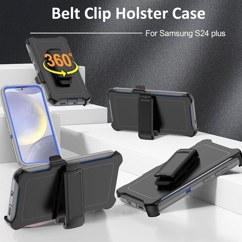 Compatible with Samsung Galaxy S24 Plus Case, with Belt Clip Holster Heavy Duty Rugged Shockproof Full Body Protection Kickstand Cover for Samsung Galaxy S24 Plus Phone (Black) in Kuwait