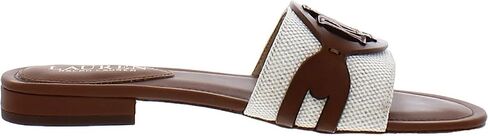 Lauren Ralph Lauren Alegra Natural/Deep Saddle Tan Two-Tone Canvas/Burnished Calf 6 B (M) in Saudi Arabia