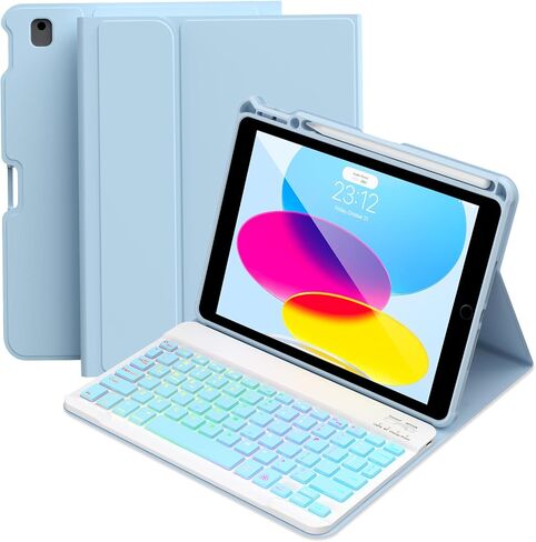 Keyboard Case for iPad 10.2 9th/8th/7th Gen,7 Color Backlit Removable Bluetooth Wireless iPad Case Keyboard with Pencil Holder - iPad 9th/8th/7th Generation Case with Keyboard, in Saudi Arabia