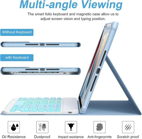 Keyboard Case for iPad 10.2 9th/8th/7th Gen,7 Color Backlit Removable Bluetooth Wireless iPad Case Keyboard with Pencil Holder - iPad 9th/8th/7th Generation Case with Keyboard, in Saudi Arabia