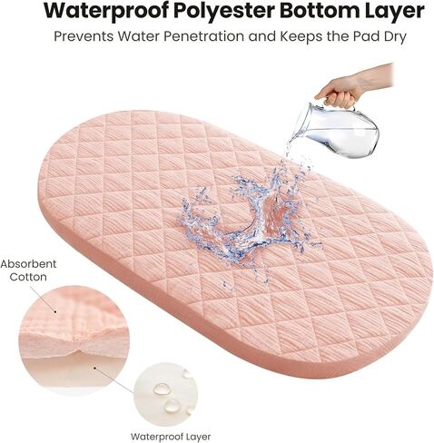 Konssy Quilted Muslin Bassinet Sheets 2 Pack, Waterproof Bassinet Mattress Protector & Sheets for Girls Boys Fit for Baby Bassinets, Cradle, Moses Basket Oval Rectangle Pad/Mattress (Blossom,Pink) in Saudi Arabia