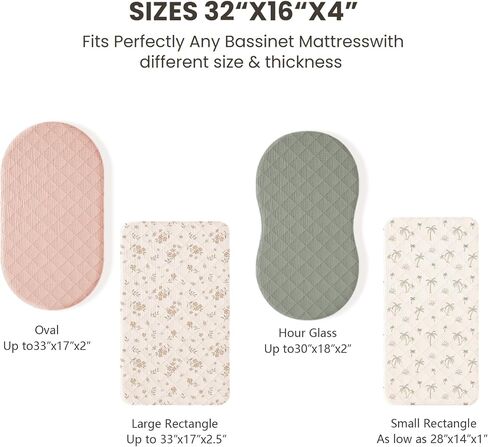 Konssy Quilted Muslin Bassinet Sheets 2 Pack, Waterproof Bassinet Mattress Protector & Sheets for Girls Boys Fit for Baby Bassinets, Cradle, Moses Basket Oval Rectangle Pad/Mattress (Blossom,Pink) in Saudi Arabia