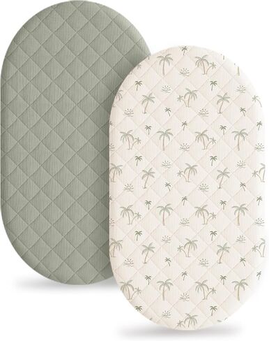 Konssy Quilted Muslin Bassinet Sheets 2 Pack, Waterproof Bassinet Mattress Protector & Sheets for Girls Boys Fit for Baby Bassinets, Cradle, Moses Basket Oval Rectangle Pad/Mattress (Blossom,Pink) in Saudi Arabia