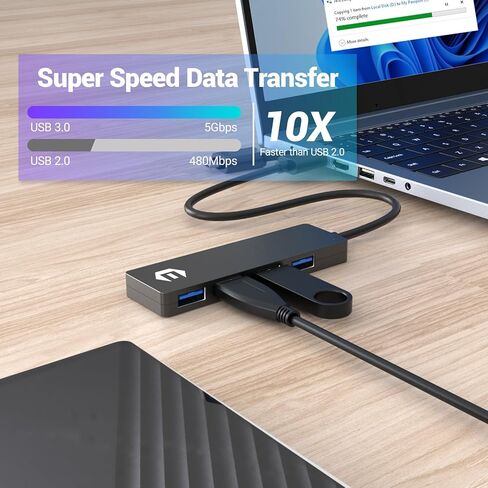 موزع USB، موزع USB 3.0 بأربعة منافذ TOTU مع محول USB إلى USB C لأجهزة الكمبيوتر المحمولة وأجهزة USB A/C الأخرى، موزع USB بسرعة نقل 5 جيجابت في الثانية مع كابل 26 سم in Saudi Arabia