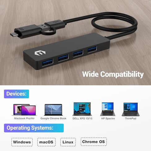 موزع USB، موزع USB 3.0 بأربعة منافذ TOTU مع محول USB إلى USB C لأجهزة الكمبيوتر المحمولة وأجهزة USB A/C الأخرى، موزع USB بسرعة نقل 5 جيجابت في الثانية مع كابل 26 سم in Saudi Arabia
