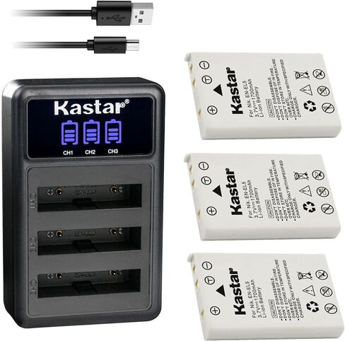Kastar EN-EL5 LCD Triple USB Battery Charger Compatible with Nikon Coolpix 3700, Coolpix 4200, Coolpix 5200, Coolpix 5900, Coolpix 7900, Coolpix P3, Coolpix P4, Coolpix P80, Coolpix P90 Cameras in Saudi Arabia