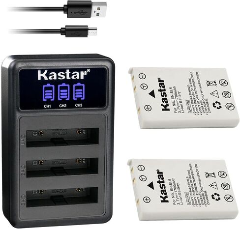 Kastar EN-EL5 LCD Triple USB Battery Charger Compatible with Nikon Coolpix 3700, Coolpix 4200, Coolpix 5200, Coolpix 5900, Coolpix 7900, Coolpix P3, Coolpix P4, Coolpix P80, Coolpix P90 Cameras in Saudi Arabia