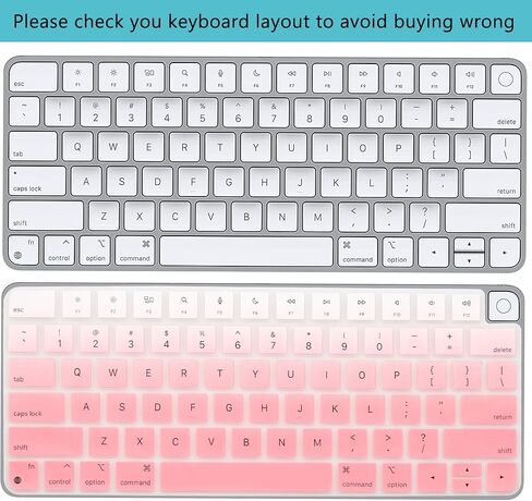 غطاء لوحة المفاتيح لجهاز Apple Magic Keyboard 3/Apple iMac 24 بوصة Magic مع معرف اللمس، أنحف غطاء لوحة المفاتيح لـ 2022 2021 iMac 24 Model A2449 A2450 M1 Chip Keyboard-Ombre Pink... in Saudi Arabia
