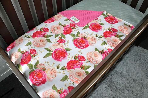 Top Tots Baby Blanket - Hot Pink on White Roses in Saudi Arabia