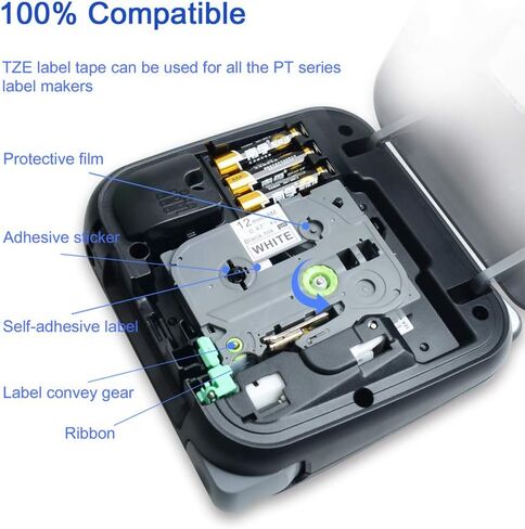 شريط صانع ملصقات Aomya TZe-231 P-Touch مقاس 1/2 بوصة × 26.2 قدم (12 مم × 8 م) أسود على أبيض متوافق مع BRO PT-1010، PT-1010B، PT-1010NB، PT-1010R، PT-1010RDT، 6 عبوات من Aomya TZe-231 P-Touch PT-1010S in Kuwait