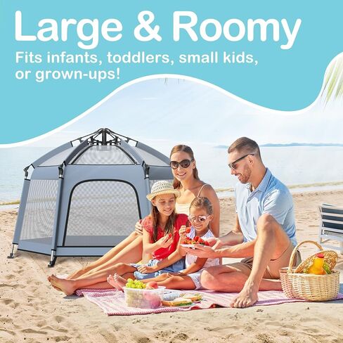 Pop up Playpen with Canopy - Portable Baby Beach Tent - Indoor & Outdoor for Baby and Toddler, Foldable, Portable W/Canopy & Travel Bag - Grey in Kuwait