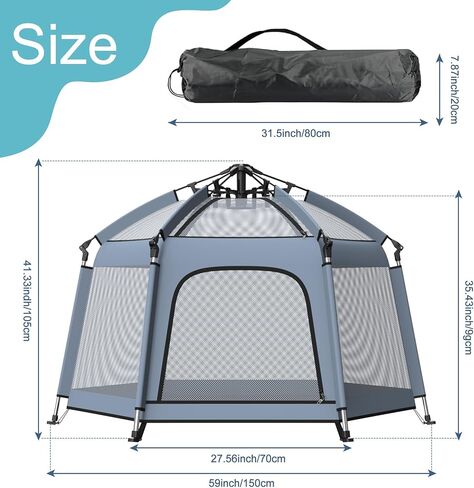 Pop up Playpen with Canopy - Portable Baby Beach Tent - Indoor & Outdoor for Baby and Toddler, Foldable, Portable W/Canopy & Travel Bag - Grey in Kuwait