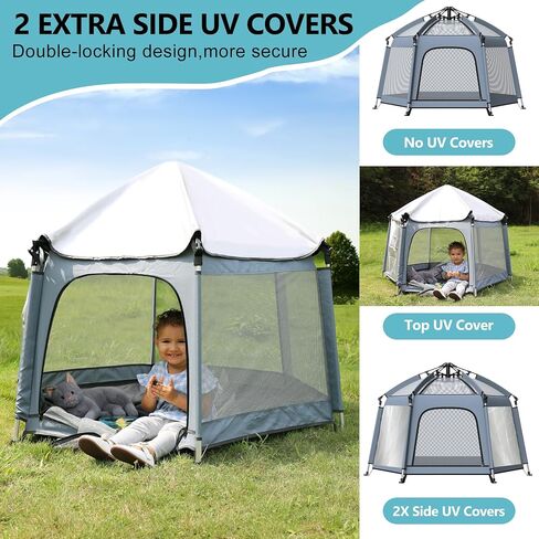 Pop up Playpen with Canopy - Portable Baby Beach Tent - Indoor & Outdoor for Baby and Toddler, Foldable, Portable W/Canopy & Travel Bag - Grey in Kuwait