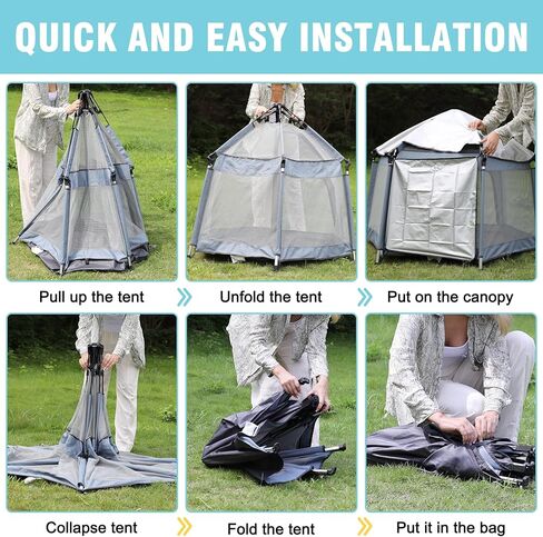Pop up Playpen with Canopy - Portable Baby Beach Tent - Indoor & Outdoor for Baby and Toddler, Foldable, Portable W/Canopy & Travel Bag - Grey in Kuwait