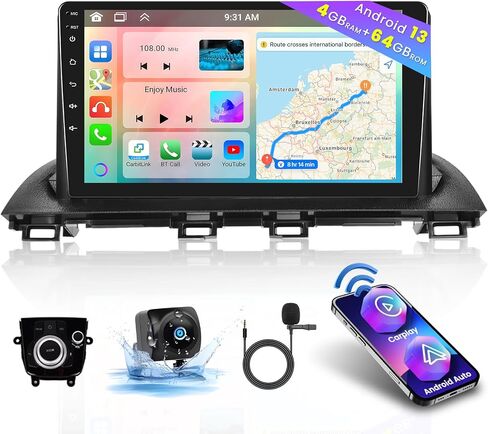 2+64G for Mazda 3 2014-2018 Android Car Stereo with Carplay Android Auto 9 Inch Touchscreen Radio GPS Navigation WiFi SWC RCA HiFi Backup Camera Microphone in Saudi Arabia