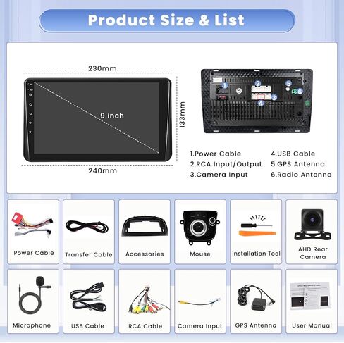 2+64G for Mazda 3 2014-2018 Android Car Stereo with Carplay Android Auto 9 Inch Touchscreen Radio GPS Navigation WiFi SWC RCA HiFi Backup Camera Microphone in Saudi Arabia