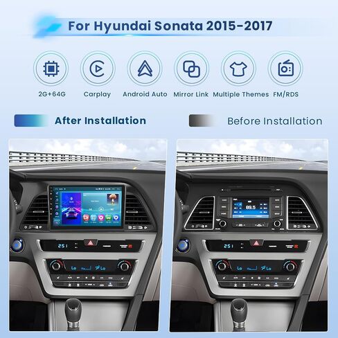 2+64G Android 13 CarPlay Car Stereo Radio for Hyundai Sonata 2015-2017, 9'' HD Touch Screen Compatible with Android Auto, AHD Backup Camera, Mirror Link, GPS, WiFi, FM RDS in Saudi Arabia