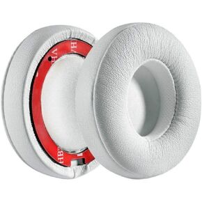 Replacement Earpads Cushions for Beats Solo 2 & Solo 3 Wireless On-Ear Headphones, Solo2 Solo3 Ear Pads with Soft Protein Leather, Left/Right Pair (White)