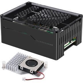 حافظة معدنية Miuzei لجهاز Raspberry Pi 5 مع مبرد نشط رسمي Pi 5 لـ Raspberry Pi 5 4GB/8GB، تدعم اللوحة الطرفية PCIe X1000/X1001/X1003/N04/N05 (شفاف) in Kuwait