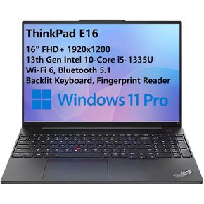 Lenovo ThinkPad E16 Business Laptop Computer, 16" FHD+, 13th Gen Intel 10-Core i5-1335U, 16GB DDR4 RAM, 1TB PCIe SSD, WiFi 6, Bluetooth, Backlit Keyboard, Fingerprint Reader, Windows 11 Pro, Tichang