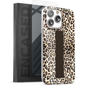 ENCASED Loop Strap Case, Compatible with iPhone 14 PRO MAX (2022) with Screen Protector, Black Gold Marble