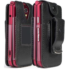 Case for Jitterbug Flip Phone, Nakedcellphone [Black Vegan Leather] Form-Fit Cover with [Built-in Screen Protection] and [Metal Belt Clip] for GreatCall Jitterbug Flip Phone 4G for Seniors (4043SJ6)
