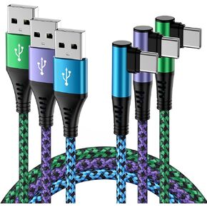 كابل شاحن سامسونج شحن سريع USB C Powe سلك 3.1A زاوية يمنى 3 حزمة/6FT USB A إلى USB C شاحن سلك مضفر لهاتف Samsung Galaxy S24 23 Ultra A54 A14 5G Z Flip 5 S22 S21 S20، Pixel 8 7a 7 Pro 6 6a in Kuwait
