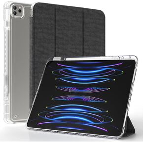 Clear Case for iPad Pro 11 inch (4th/3rd/2nd/1st Generation) 2022-2018- Anti-Yellowing Transparent Shockproof Slim Tablet Back Cover with Hard PC Back and Soft TPU Bumper [Built-in Pencil Holder]