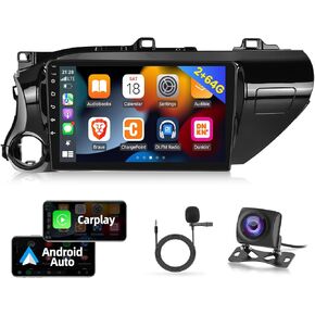 [2GB+64GB] Car Radio for Toyota Hilux 2015-2020, 10.1 inch Touch Screen Car Stereo with Android 13 System, Carplay&Android Auto/1080P/Hi-Fi Audio/Bluetooth + AHD Backup Camera + Mic