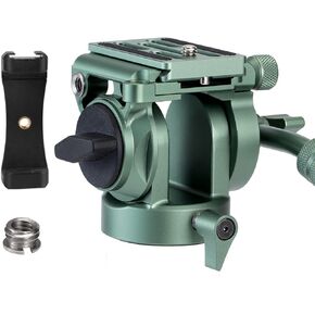 رأس فيديو Avella، رأس حامل ثلاثي مع لوحة إطلاق سريعة لـ Arca Swiss ورافعة قابلة للتعديل، لكاميرا Canon Nikon Sony Olympus Panasonic DSLR المدمجة - V502 Green in Kuwait