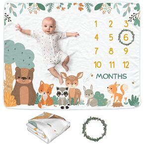 Safari Animal Baby Monthly Milestone Blanket for Girls, Newborn Month Blanket, Soft Flannel Photography Background Prop Blanket, Personalized Shower Gift, Safari Animal
