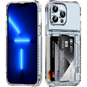 for iPhone 13 Pro Max Case Wallet Clear Protective Phone Case with Credit Card Holder Heavy Duty Protection Shockproof Anti-Scratch Anti-Yellow Cover for iPhone 13 Pro Max 6.7 inch Transparent