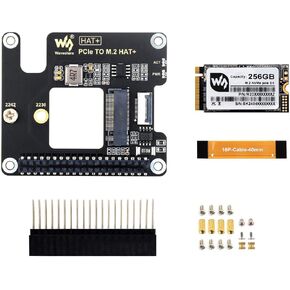 waveshare PCIe to M.2 Adapter for Raspberry Pi 5, Supports NVMe Protocol M.2 Solid State Drive, High-Speed Reading/Writing, HAT + Standard, Comes with SK-NVME 2242 256G Solid State Drive