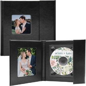 Neil Enterprises Inc. Black Faux Leather Supreme CD/DVD Holder with 2.5" x 2.5" Photo Cover