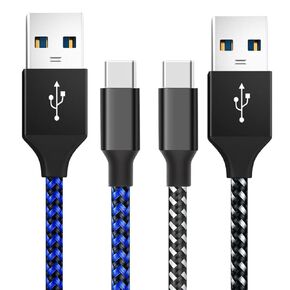 [2-Pack 10FT]Nylon Braided Type C Charger Cord Compatible with Samsung Galaxy S10 S9 S8 S20 Plus A51 A12 A11, Note 10 9 8, PS5 Controller/for Xbox Series X S Controller Charger(Red&White)