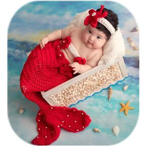 Vemonllas Newborn Photography Prop Mermaid Outfit Baby Photoshoot Props Mermaid Tail Baby Mermaid Photo Prop Headband Bra