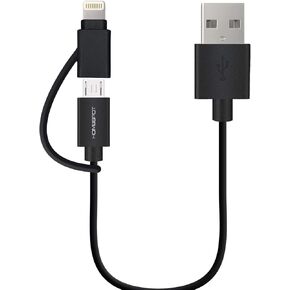 HomeSpot Charger, 5 Inches Short 2-in-1 Lightning & Micro USB 8 Pin Compatible with iPhone 7 Plus 6S 5, iPhone SE, iPad 4 Air 2 Mini 4 3 iPad Pro (1 Pack - Black)