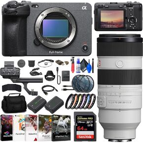 Sony FX3 Full-Frame Cinema Camera (ILME-FX3) + Sony FE 70-200mm Lens + 64GB Memory Card + Filter Kit + Color Filter Kit + Lens Hood + Bag + NP-FZ100 Compatible Battery + More (Renewed)